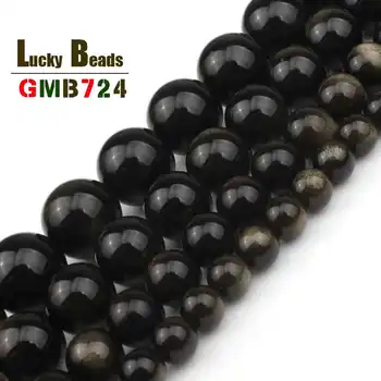Naturale de Aur Obsidian Piatra Margele Rotunde Margele Vrac Pentru a Face Bijuterii DIY Știfturi de Ureche Brățară Accesorii 7.5
