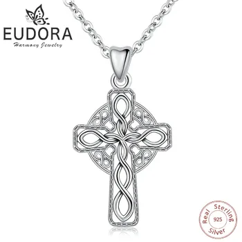 EUBORA 925 Sterling de Argint Colier Pandantiv Cruce Irlandez Celtics nod Cruce Colier Argintiu bijuterii Fine Pentru Femei mai Bune Cadouri