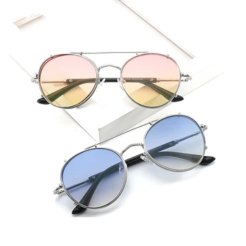 Fascicul dublu Cadru Metalic Oval ochelari de Soare Femei Bărbați Ochelari de Soare Vintage Oculos Femei UV400 Gafas 1052 DF