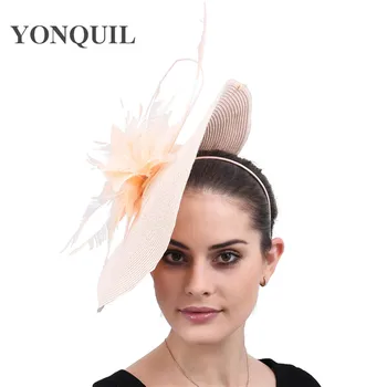 Doamnelor Mare De Șampanie Derby Fascinator Pălărie De Păr Accesorii De Nunta Formale Fedora Capac Pentru Femei Mireasa Frizură Pene De Flori