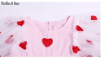Fete de vară rochie tutu copil rochie roz copii vestidos copii haine de moda broderie inima zbor maneca ochiuri de la 1 la 7 ani