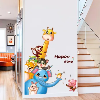 Animale De Desene Animate Girafa, Maimuță, Elefant Autocolante De Perete Pentru Copii Pentru Copii, Camere De Decorare Vinil Murală Decalcomanii Ușa De La Dormitor Autocolante