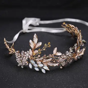 Baroc Greacă Frunze Floare De Opal Benzi De Aur De Cristal Stras Nunta Tiara Coroana Caciulita Mireasa Accesorii De Par, Bijuterii