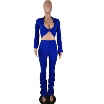 2021 Sexy Femei Din Două Piese Set Stivuite Jogging Pantaloni Set Complet Maneca Crop Top + Pantaloni Lungi Sportsuit Haine Pentru Femei Costum 5860