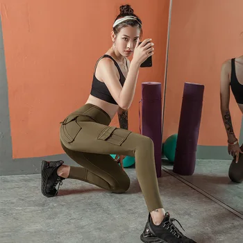 2020 Jambiere Femei de Fitness, sală de Gimnastică Antrenament Jambiere Pantaloni de Yoga de Înaltă Talie Pantaloni Jambiere cu Buzunare Sport Trening negru