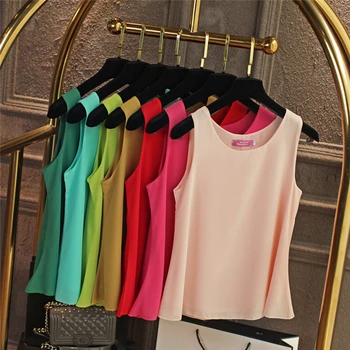 De vară 2020 Nou Casual femei Șifon tricou Rosu bluza Șifon Plus dimensiune 5 6XL O-gât bluze fără mâneci Vrac femei Vesta Topuri 590