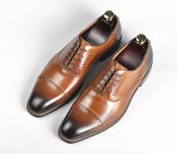Rochie manual pantofi bărbați dantela-up piele de nunta mirele mozaic de afaceri formal oxfords Goodyear cusut pantofi derby