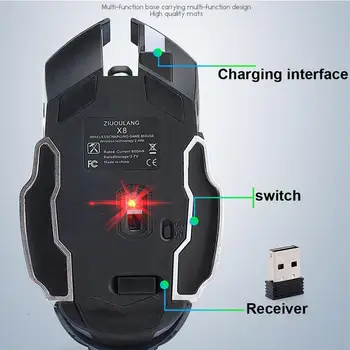 Reîncărcabilă X8 Wireless Tăcut Iluminat din spate cu LED USB Optic Ergonomic Mouse de Gaming Mouse Usb 597