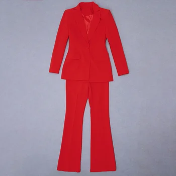 Ocstrade Roșu V Neck Bodycon Două Bucata Set 2021 Nou-Veniți Femei Toamna Cu Maneci Lungi 2 Bucata Set Costum Tinuta De Club Party Set