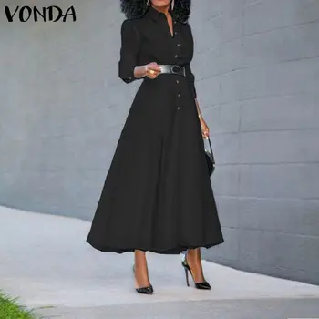 Pierde Lungă Maneca Cămașă Rochie 2021 VONDA Moda pentru Femei Vintage de Culoare Solidă Rochii OL Birou Sexy Split Petrecere Timp Vestidos 5XL