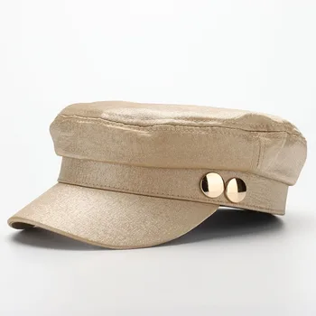 COKK Pălărie de Femeie Capac Militar Britanic Octogonal Bereta Armată Militar Palaria Pentru Femei Doamnelor Pălării Negre de Aur Butonul de Moda de Epocă