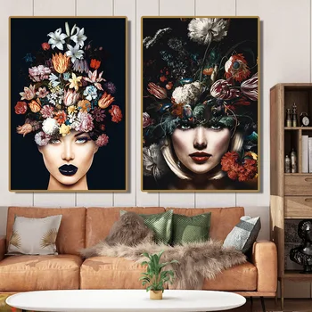 Scandinave Panza Pictura pentru camera de zi HD Femeie cu flori pe cap de afiș tablou de artă moderne Picturi Decorative 608