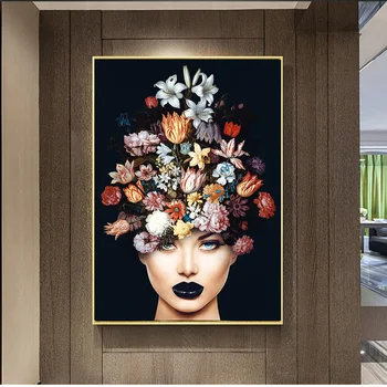 Scandinave Panza Pictura pentru camera de zi HD Femeie cu flori pe cap de afiș tablou de artă moderne Picturi Decorative