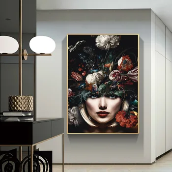 Scandinave Panza Pictura pentru camera de zi HD Femeie cu flori pe cap de afiș tablou de artă moderne Picturi Decorative