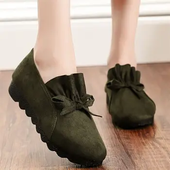 Zapatos De Mujer Femei Drăguț Dulce Verde Rotund Toe Slip pe Plat Pantofi Casual Ladies Vin Roșu Elegant Pantofi Confortabili 5520