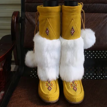 Retro Cizme de Iarna pentru Femei Pantofi de Moda Interior Pluș Cald Femei lucrate Manual Zăpadă Cizme Pantofi Plat pentru Femei 2021 Botas De Mujer Noi