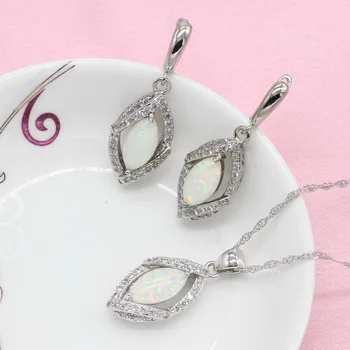 WPAITKYS la Modă Alb Opal de Culoare de Argint Seturi de Bijuterii de Nunta pentru Femei Colier Cercei Bratara Inel Gratuit Cutie