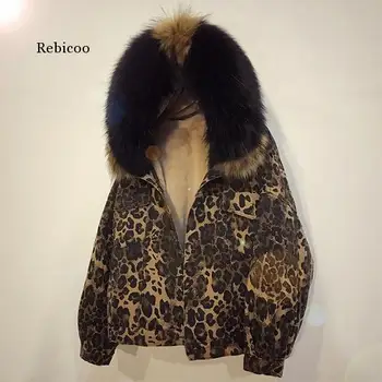 Femeile Miei Lână Sacou Denim Femei Leopard de Iarna Gros de Bumbac captusit Haina