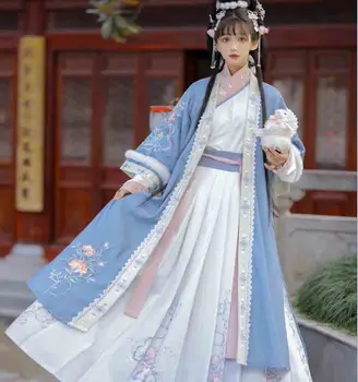 Iarna Cald Hanfu Femei Tradiția Chineză Hanfu Rochie Albastru&Alb De Sex Feminin De Crăciun Și De Anul Nou Pentru Costum Hanfu Cadou Pentru Femei
