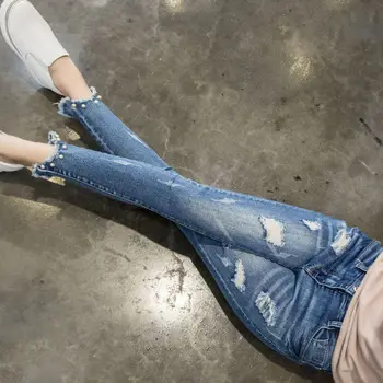 De sex feminin coreeană versiunea de 2020 găuri blugi slim pantaloni stramti stretch picior mic creion pantaloni