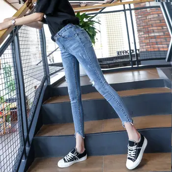 De sex feminin coreeană versiunea de 2020 găuri blugi slim pantaloni stramti stretch picior mic creion pantaloni