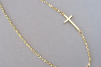 Trendy Aur, Argint Lateral Cruce Colier Pentru Femei Declarație Pandantiv Celebritate Inspirat De Bijuterii