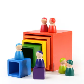 12Pcs Copilul Playset Montessori și Waldorf Inspirat Curcubeu Jucarii din Lemn Colorate Blocuri Curcubeu Curcubeu Stivuitor Jucărie pentru Sugari