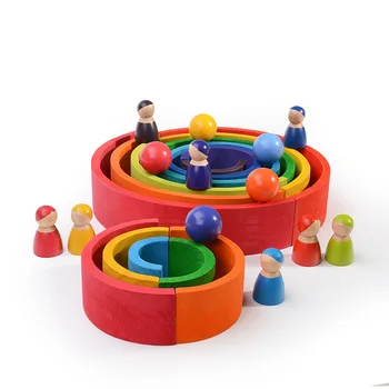 12Pcs Copilul Playset Montessori și Waldorf Inspirat Curcubeu Jucarii din Lemn Colorate Blocuri Curcubeu Curcubeu Stivuitor Jucărie pentru Sugari