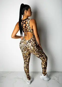 Nou Stil Sport Femei Yoga, Sala De Relaxare Sala De Fitness De Funcționare Salopeta, Jambiere Bodysuit Bodycon Set Imprimare Leopard Moda Fierbinte 2019 620