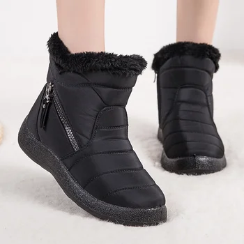 Femei Cizme Impermeabil Culoare Solidă Cizme de Zăpadă de Iarnă Pantofi pentru Femei cu Fermoar Non-slip pentru Femei Cizme Glezna Apartamente de Iarnă Bottes Femmes
