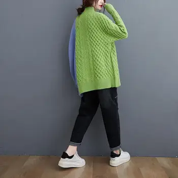 Guler Tricotate Pulover De Iarna Femei Mozaic Lână Toamna Doamnelor Pulovere Casual Coreean Pulovere Sueter Trage Femme 2020