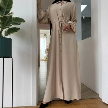 Siskakia 2020 Nou Musulman Rever Culoare Pură Complet Butonul De Maxi Rochie Lunga De Moda Arab Dubai, Oman Orientul Mijlociu Islamic Abaya Rochii