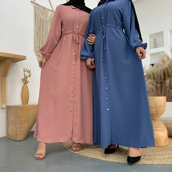 Siskakia 2020 Nou Musulman Rever Culoare Pură Complet Butonul De Maxi Rochie Lunga De Moda Arab Dubai, Oman Orientul Mijlociu Islamic Abaya Rochii