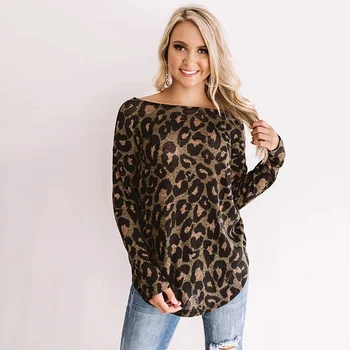 Leopard Print T Shirt pentru Femei 2020 Toamna Haine Noi Poarte în față și în spate Sexy Casual tricouri Femei Topuri Largi Tee de sex Feminin