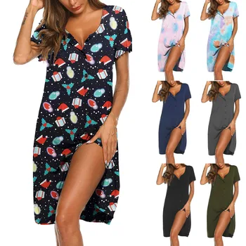 Nouă Femei Pijamale cu Maneci Scurte Butoane Body camasa de noapte Moale de Dormit Rochie de Moda pentru Femei Rochie 2020 Retro Elegant