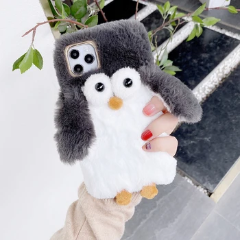 CheeryMoon Pinguin Drăguț cu Blană de Pluș Cald Pentru iPhone 12 Mini 11 PRO MAX X XS XR XSMAX Telefon iPhone12 7 8 Plus SE 2020 Acoperi CAZ 6344