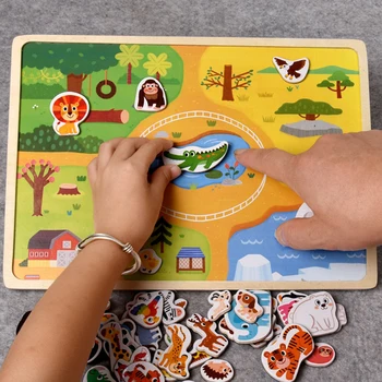 Din lemn Magnetic Puzzle de Animale și de Vehicule de Trafic Joc de copii pentru Copii mai Devreme de Învățare de Învățământ Jucarii Puzzle pentru Copii Noi 6350