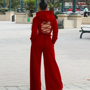 Trening 2 buc Femei Set Tubulare Hanorace Crop Top Tricou+Cordon Pantaloni Lungi cu Glugă 2 Bucati de Seturi de Îmbrăcăminte pentru Femei Costume