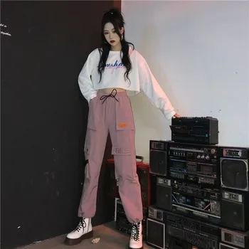 Harajuku Pantaloni Femei 2020 Toamna coreeană Stil Hip-Hop Panter Multi-Buzunar Doamnelor Elastic Talie Pantaloni Elegant Feminin