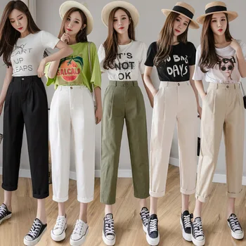 Mijlocul Talie Pantaloni Casual Femei Drept Liber de Femei coreene Slim Plus Dimensiune pantaloni Harem Noua Moda Pantaloni Salopeta cu Fermoar Butoane