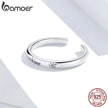 Bamoer Argint 925 Soare Grava Reglabil pe Deget Inele pentru Femei care pot fi Stivuite Coreea Style Bijuterii Fine Anel SCR649