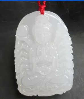 Colectie Chineză Hetian Jad Alb, Jad Sculptat de Mii de-a înmânat Guan Yin Kwan-yin Bodhisattva Rafinat Pandantiv Mic