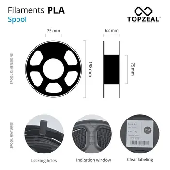 TOPZEAL Transparent Clar PLA Plastic pentru Imprimantă 3D 1,75 mm 1KG Bobina PLA Filament de Imprimare 3D Materiale Consumabile