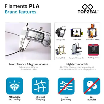 TOPZEAL Transparent Clar PLA Plastic pentru Imprimantă 3D 1,75 mm 1KG Bobina PLA Filament de Imprimare 3D Materiale Consumabile
