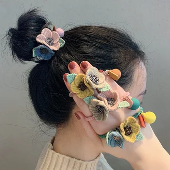 Oaoleer 2 buc/lot coreean Handmade Flori Elastic Banda de Păr pentru Fete de Moda Întins Florale de Păr Corzi Femei Elastice