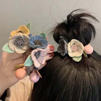 Oaoleer 2 buc/lot coreean Handmade Flori Elastic Banda de Păr pentru Fete de Moda Întins Florale de Păr Corzi Femei Elastice