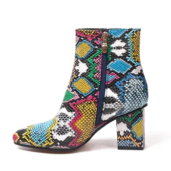 WETKISS Colorate Piele Glezna Cizme Femei Gros Pantofi cu Tocuri de Femeie Snake Print Papuceii de Iarna de Moda Doamnelor Pantofi