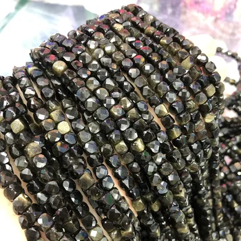 Margele fatetate de Piatra Naturala Margele de Aur Obsidian Secțiunea Margele se Potrivesc bijuterii DIY Colier Bratara Accesorii Dimensiune 4x4mm 6552