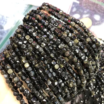 Margele fatetate de Piatra Naturala Margele de Aur Obsidian Secțiunea Margele se Potrivesc bijuterii DIY Colier Bratara Accesorii Dimensiune 4x4mm
