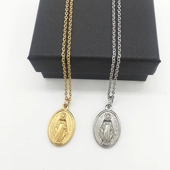 Din Oțel Inoxidabil Fecioara Maria Medalla Pandantive & Coliere Pentru Femei Crucea Virgen Maria Medalion Cravată Religioase